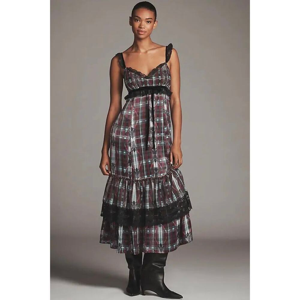 NWT Anthropologie V- Neck Lace-Trim Midi Dress. Size XL. Ret. $188